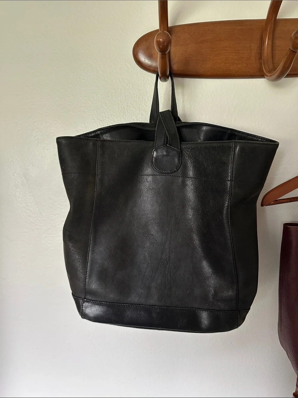 Black Leather Tote Bag/backpack- Classic Everyday Carry